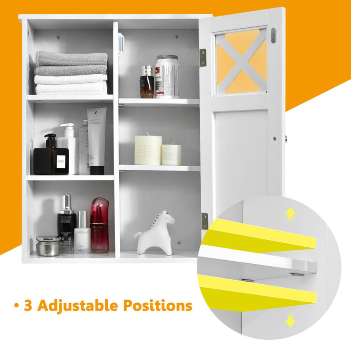 Wall-Mounted Cabinet Bathroom Storage 2-Tier Shelf Multipurpose Organizer White Image 9