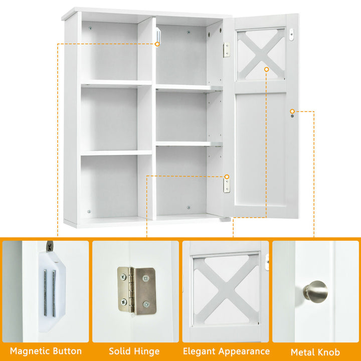 Wall-Mounted Cabinet Bathroom Storage 2-Tier Shelf Multipurpose Organizer White Image 10