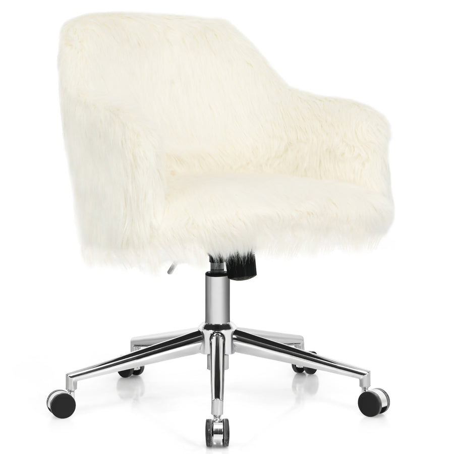 Synthetic Swivel Office Chair Adjustable Task Chair Fluffy Vanity Chair Image 1