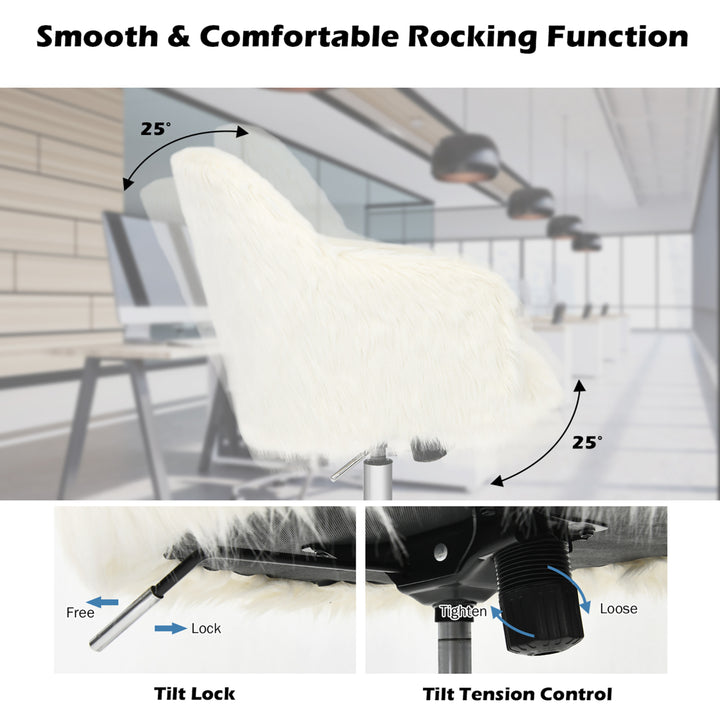 Synthetic Swivel Office Chair Adjustable Task Chair Fluffy Vanity Chair Image 6