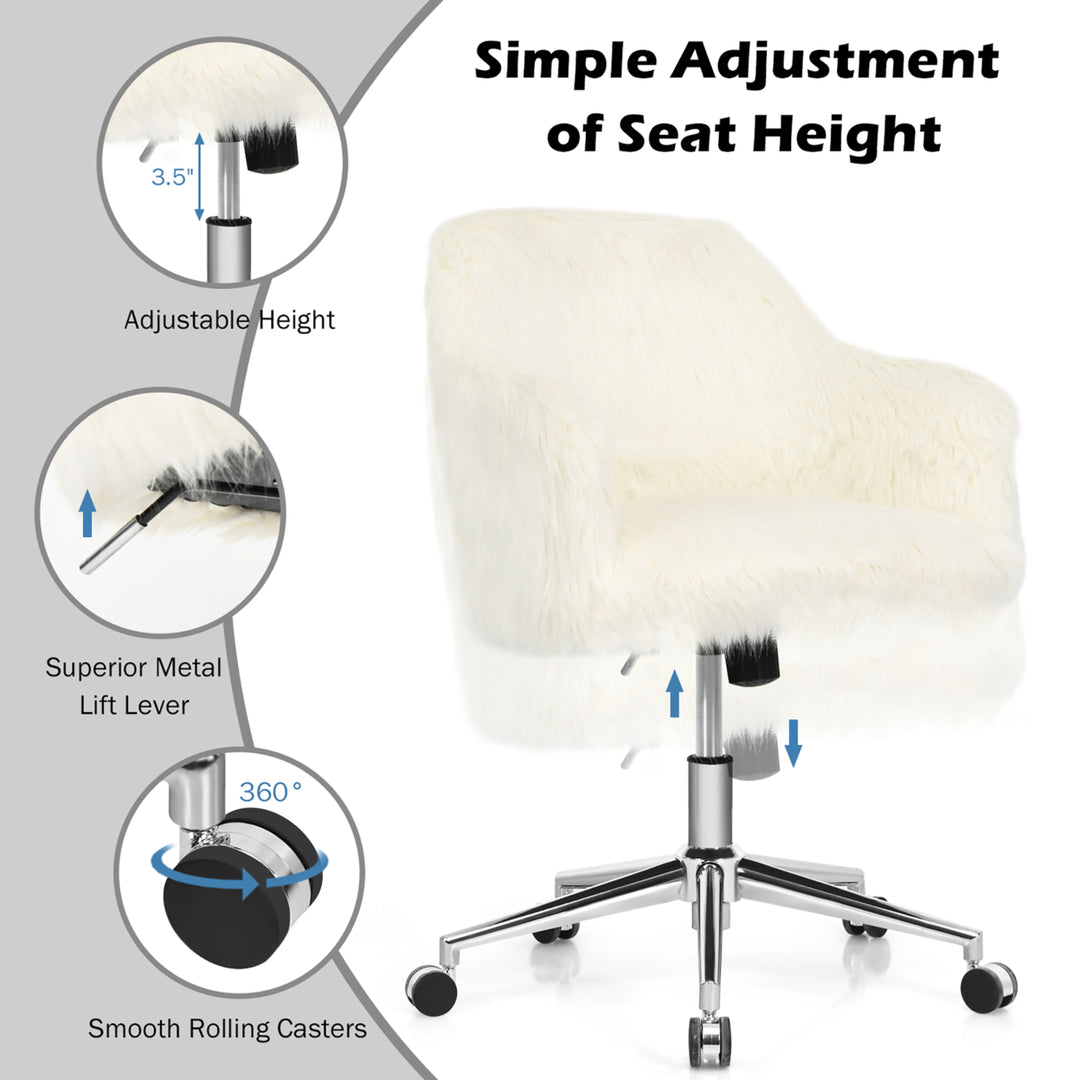 Synthetic Swivel Office Chair Adjustable Task Chair Fluffy Vanity Chair Image 8