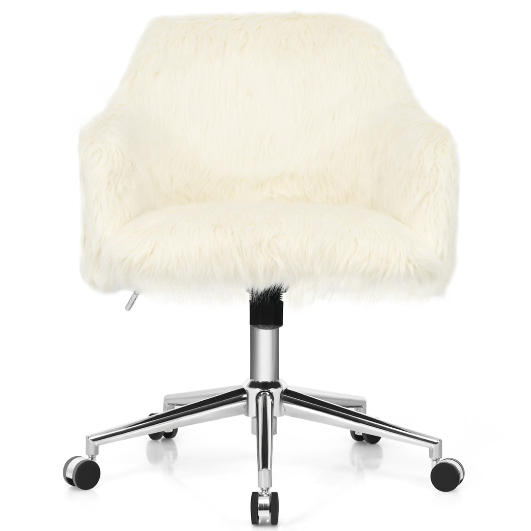 Synthetic Swivel Office Chair Adjustable Task Chair Fluffy Vanity Chair Image 9