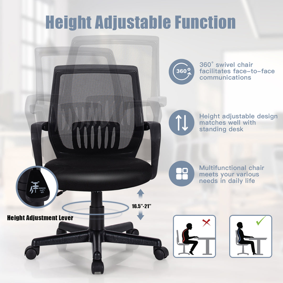 Mid-Back Mesh Chair Height Adjustable Executive Chair w/ Lumbar Support Image 8