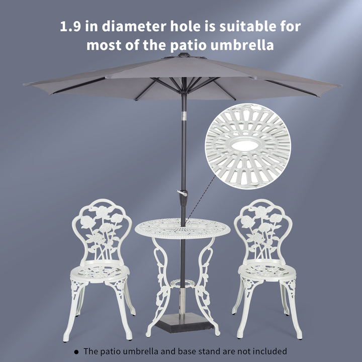 3PCS Cast Aluminum Patio Bistro Furniture Set Rose Design Outdoor White Image 5