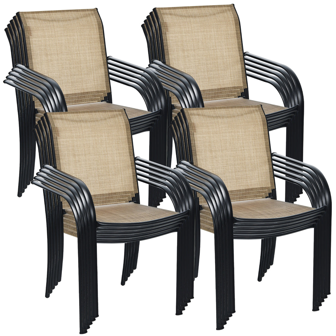 Set of 20 Patio Dining Chairs Stackable Armrest Backrest no Assembly Image 1