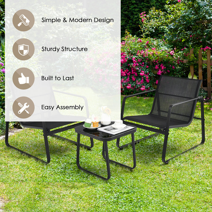 3PCS Patio Bistro Furniture Set Glass Top Table Garden Deck Black Image 5