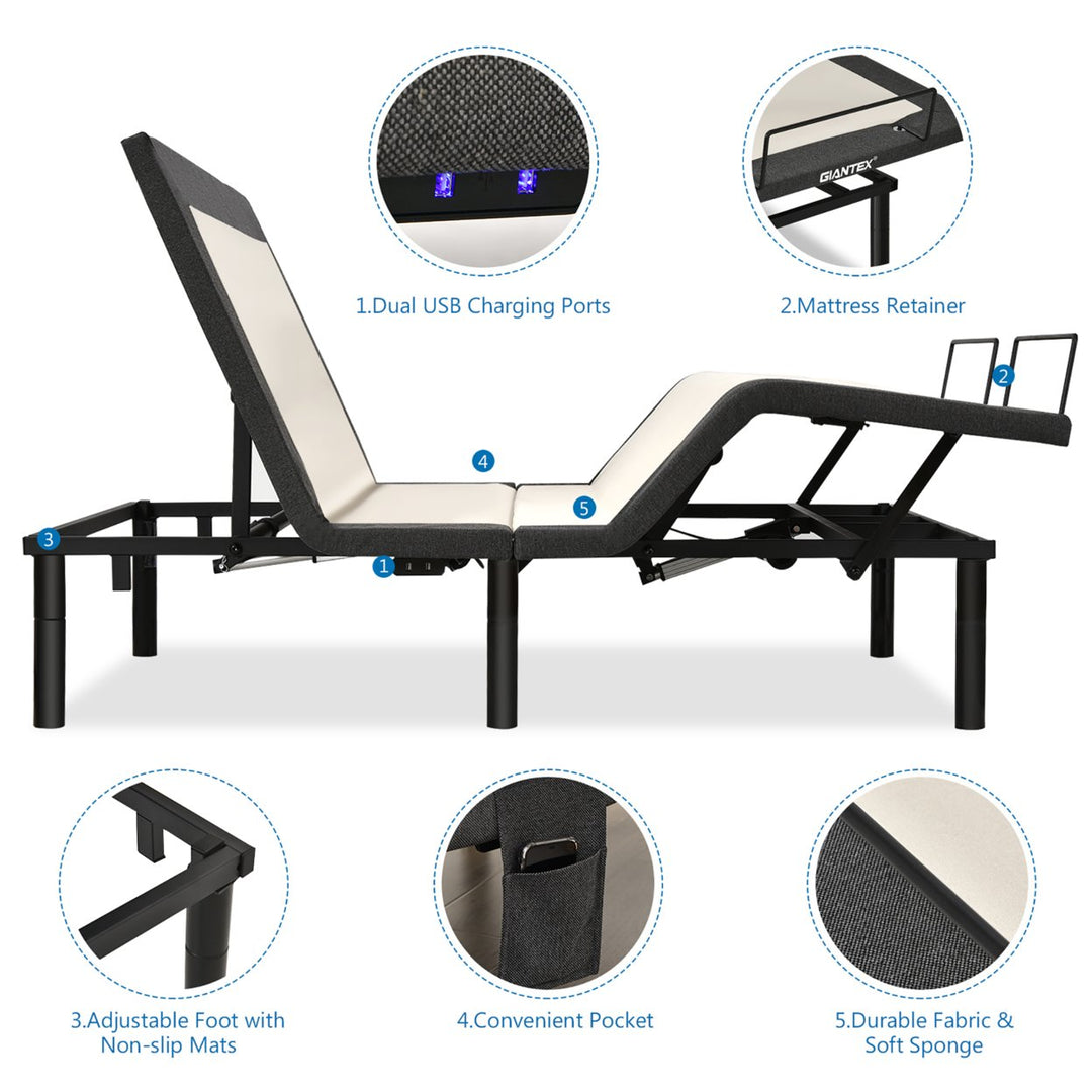 Twin XL Size Adjustable Bed Base Electric Bed Frame w/ Massage Modes Image 3