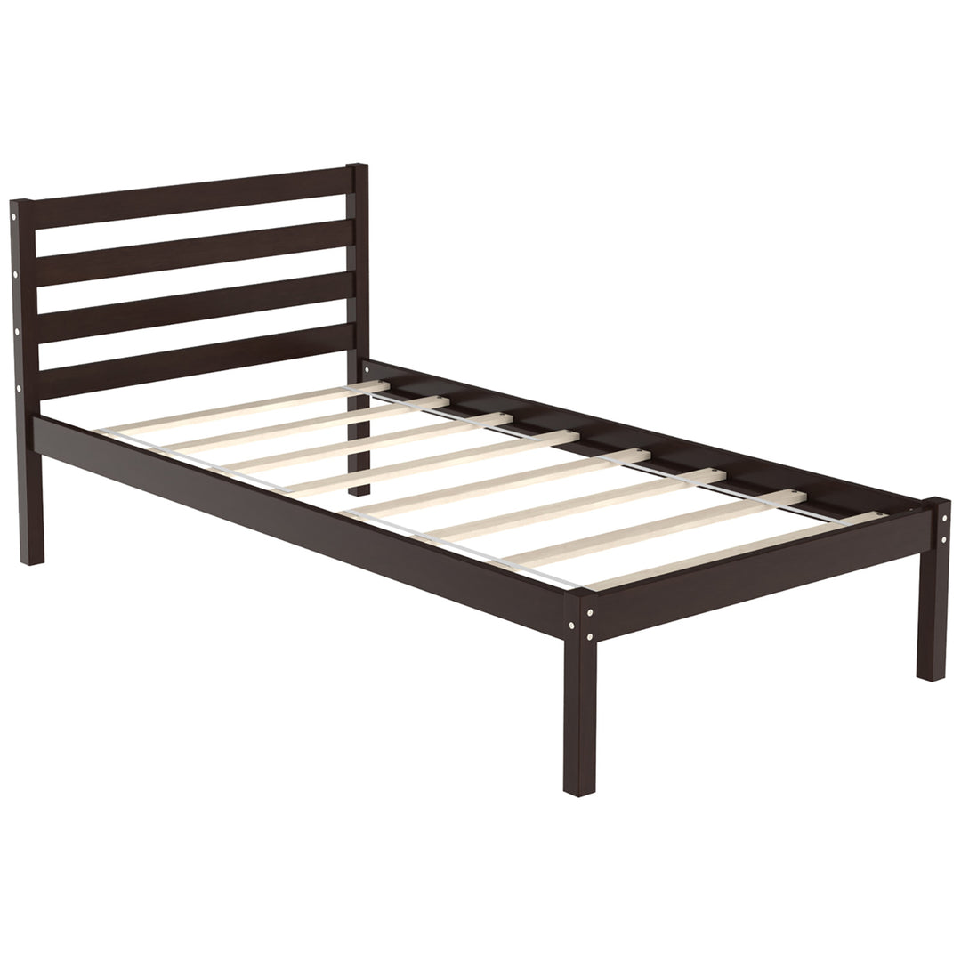 Twin Size Wood Platform Bed Frame with Headboard Slat Support Mattress Image 1