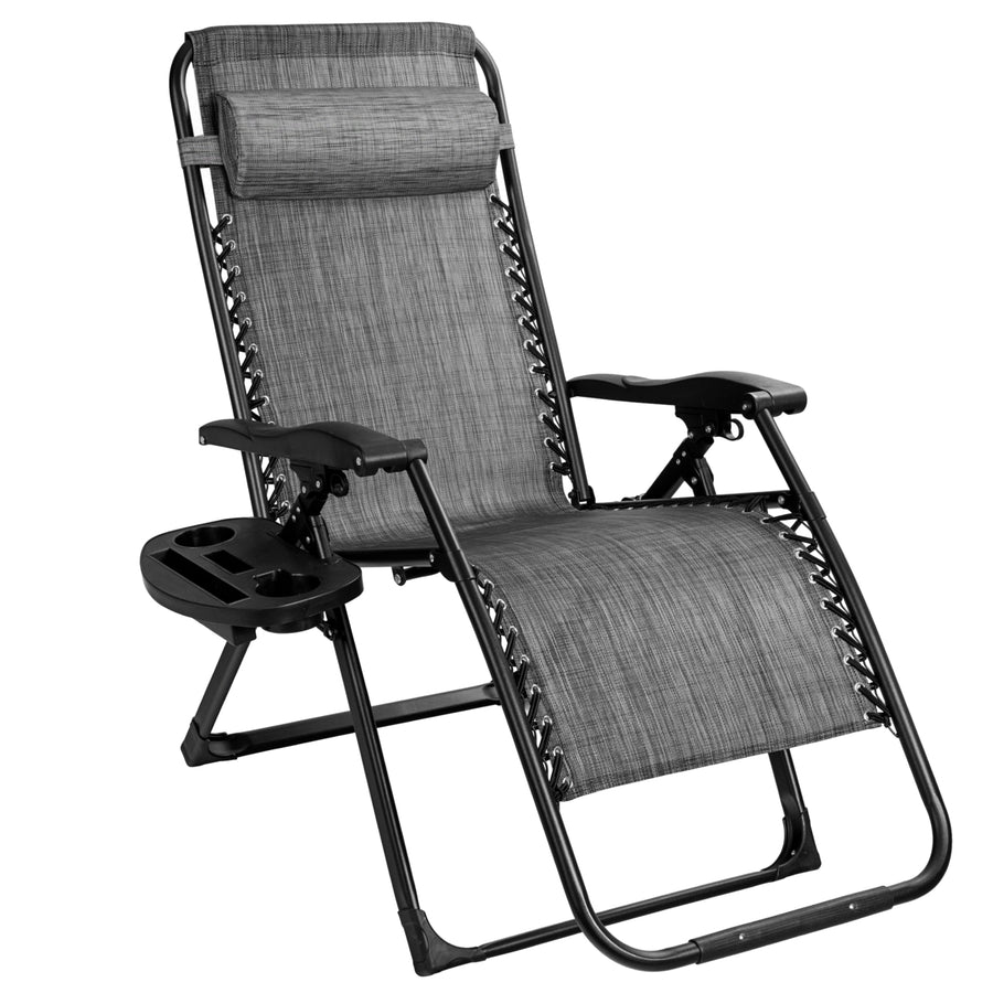 Patio Folding Recliner Lounge Chair Gray Image 1