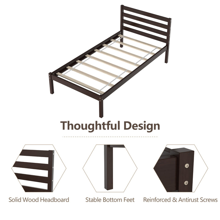 Twin Size Wood Platform Bed Frame with Headboard Slat Support Mattress Image 8