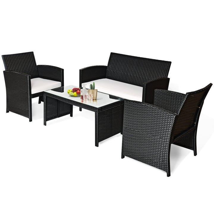 4PCS Patio Rattan Furniture Set Table andSofa W/Cushion Garden Black Image 10