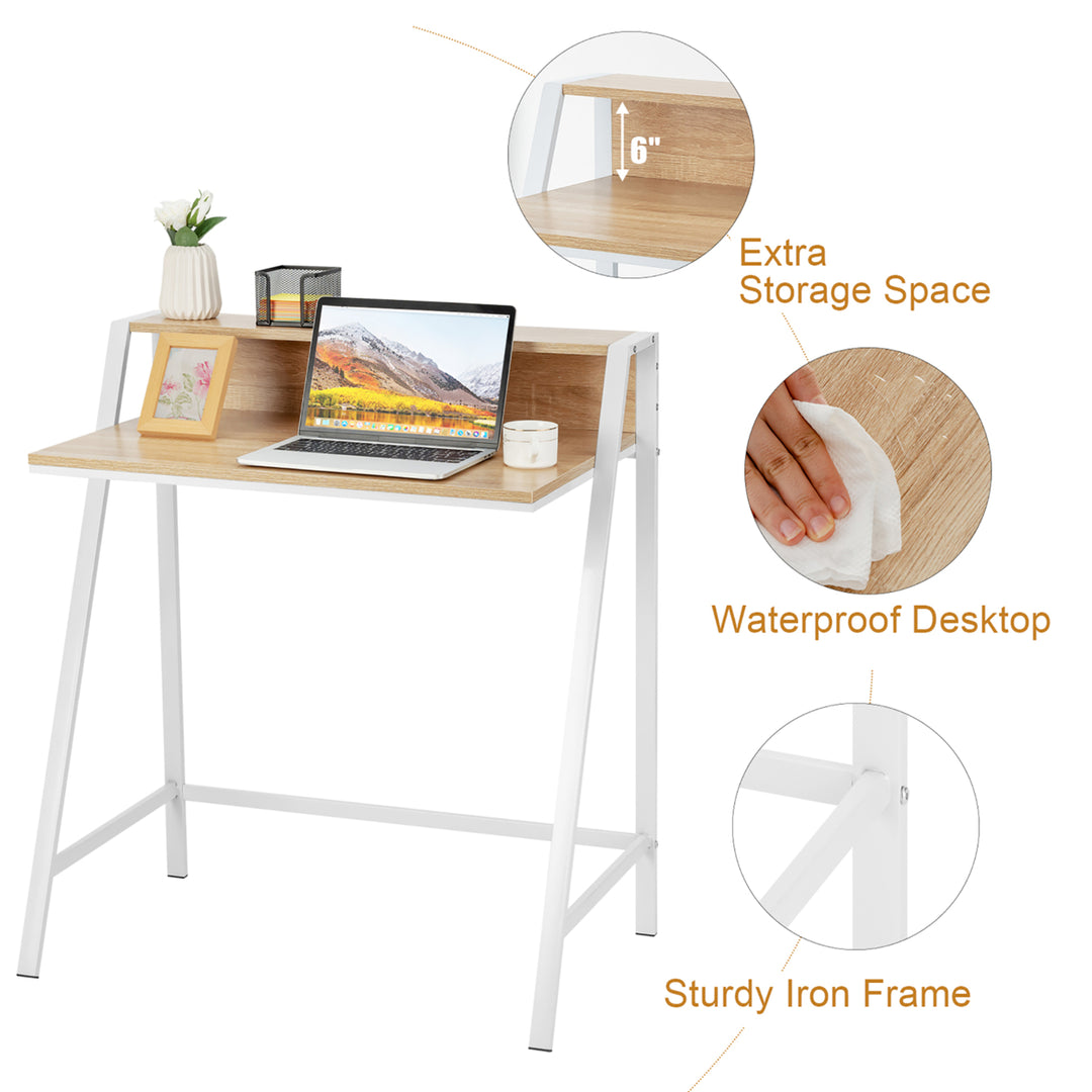 2 Tier Computer Desk PC Laptop Table Study Writing Home Office Natural Image 9