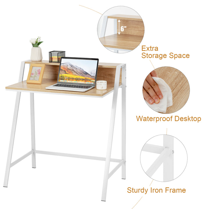 2 Tier Computer Desk PC Laptop Table Study Writing Home Office Natural Image 9