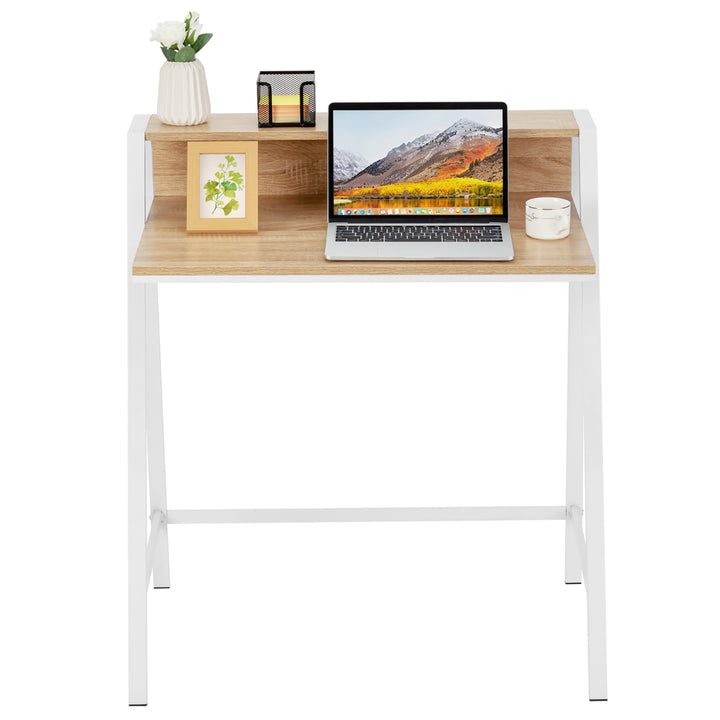 2 Tier Computer Desk PC Laptop Table Study Writing Home Office Natural Image 10