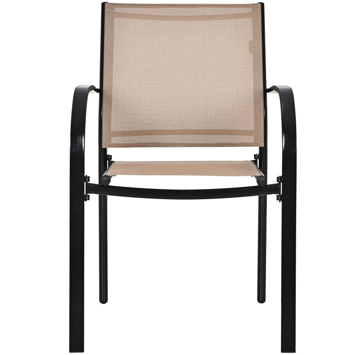 Set of 2 Patio Dining Chairs Stackable with Armrests Garden Deck Brown Image 9