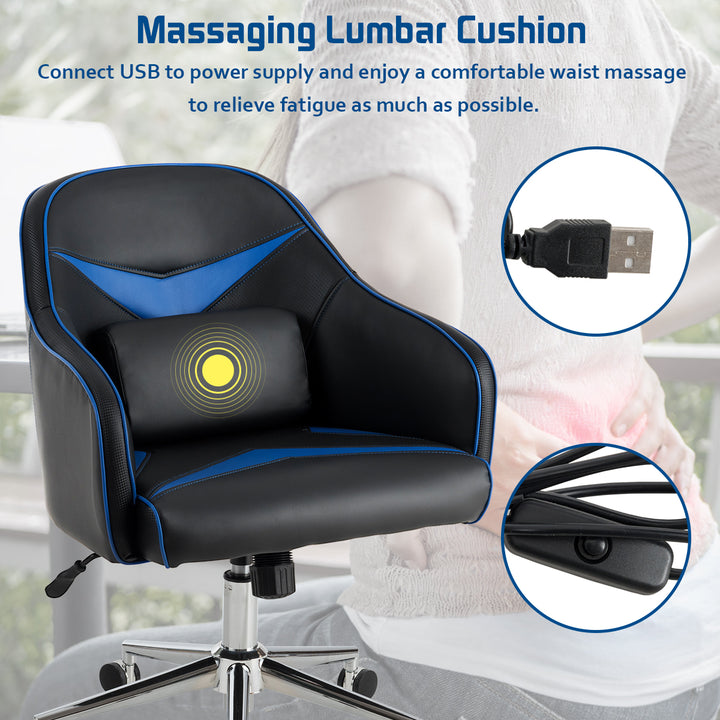 Office Chair Swivel Adjustable Height w/ Massage Lumbar Support Blue Image 7