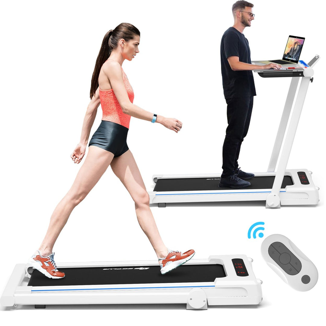 2.25HP 3-in-1 Folding Treadmill W/Table Speaker Remote Home Office White Image 1