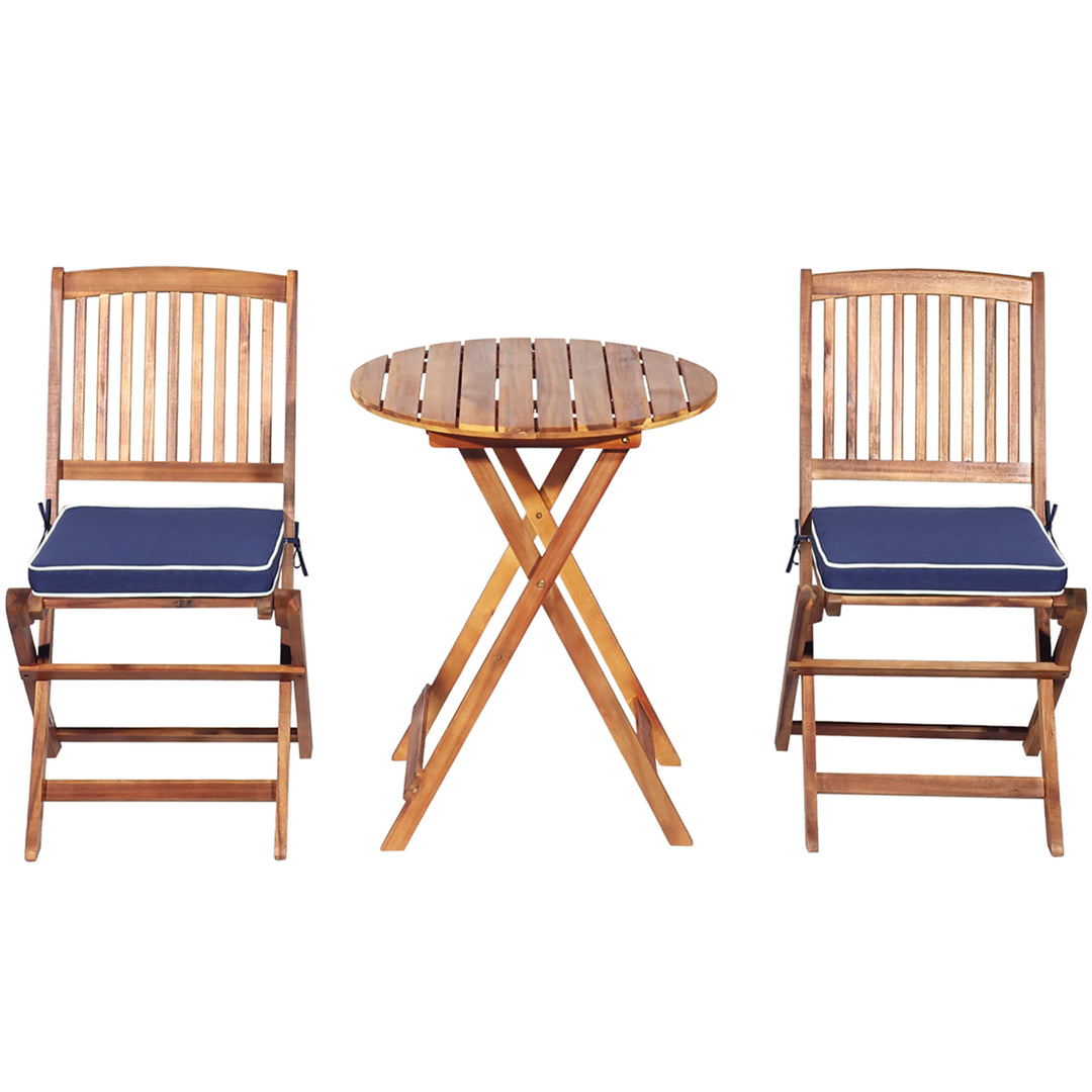 3PCS Patio Folding Wooden Bistro Set Cushioned Chair Conversation Image 9