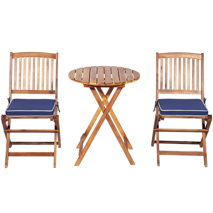 3PCS Patio Folding Wooden Bistro Set Cushioned Chair Conversation Image 9