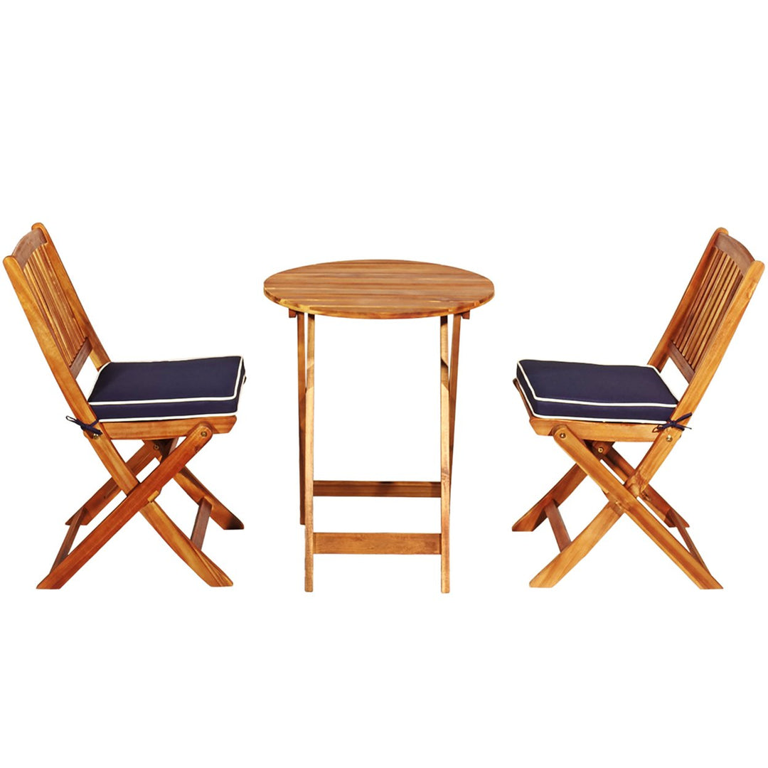 3PCS Patio Folding Wooden Bistro Set Cushioned Chair Conversation Image 10