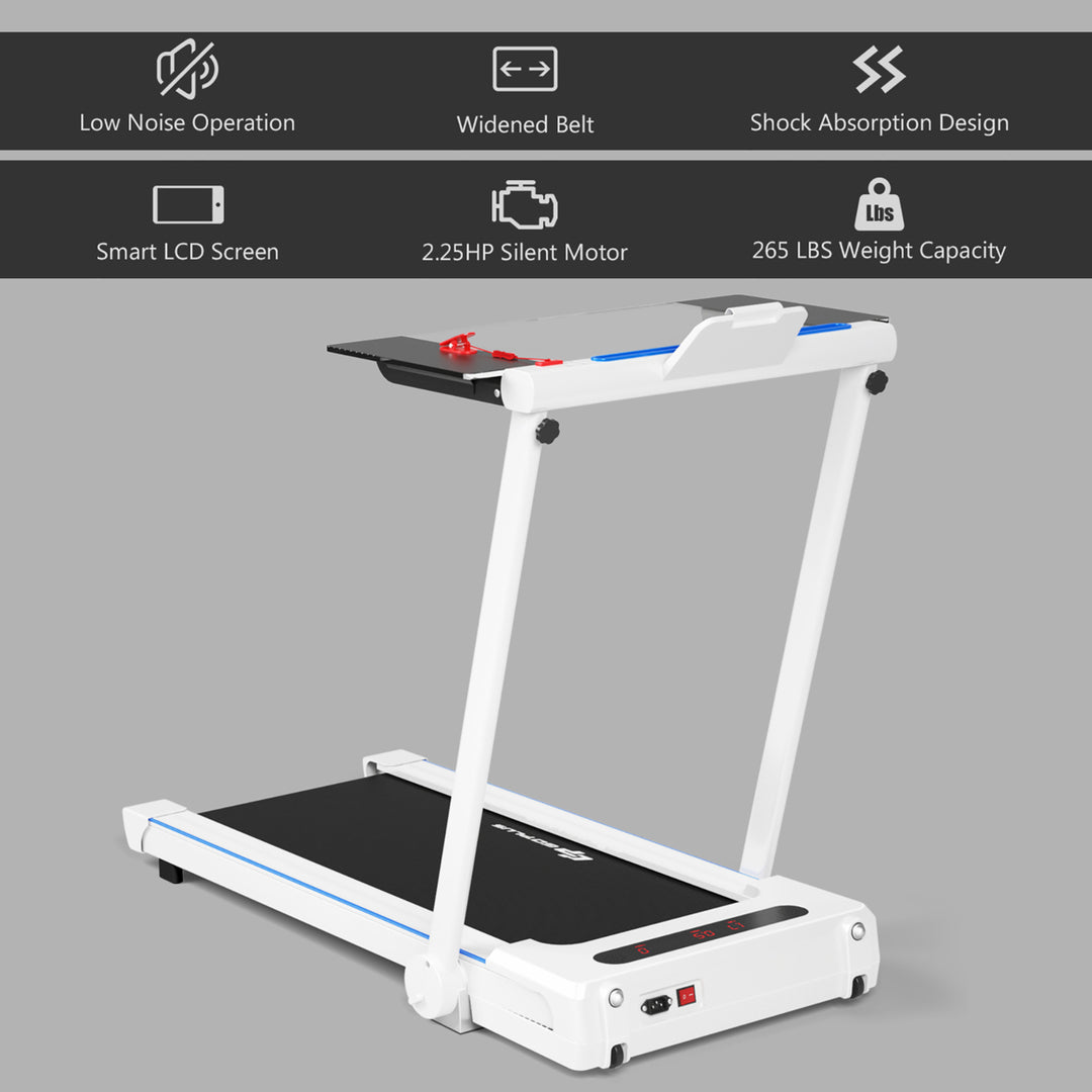 2.25HP 3-in-1 Folding Treadmill W/Table Speaker Remote Home Office White Image 8