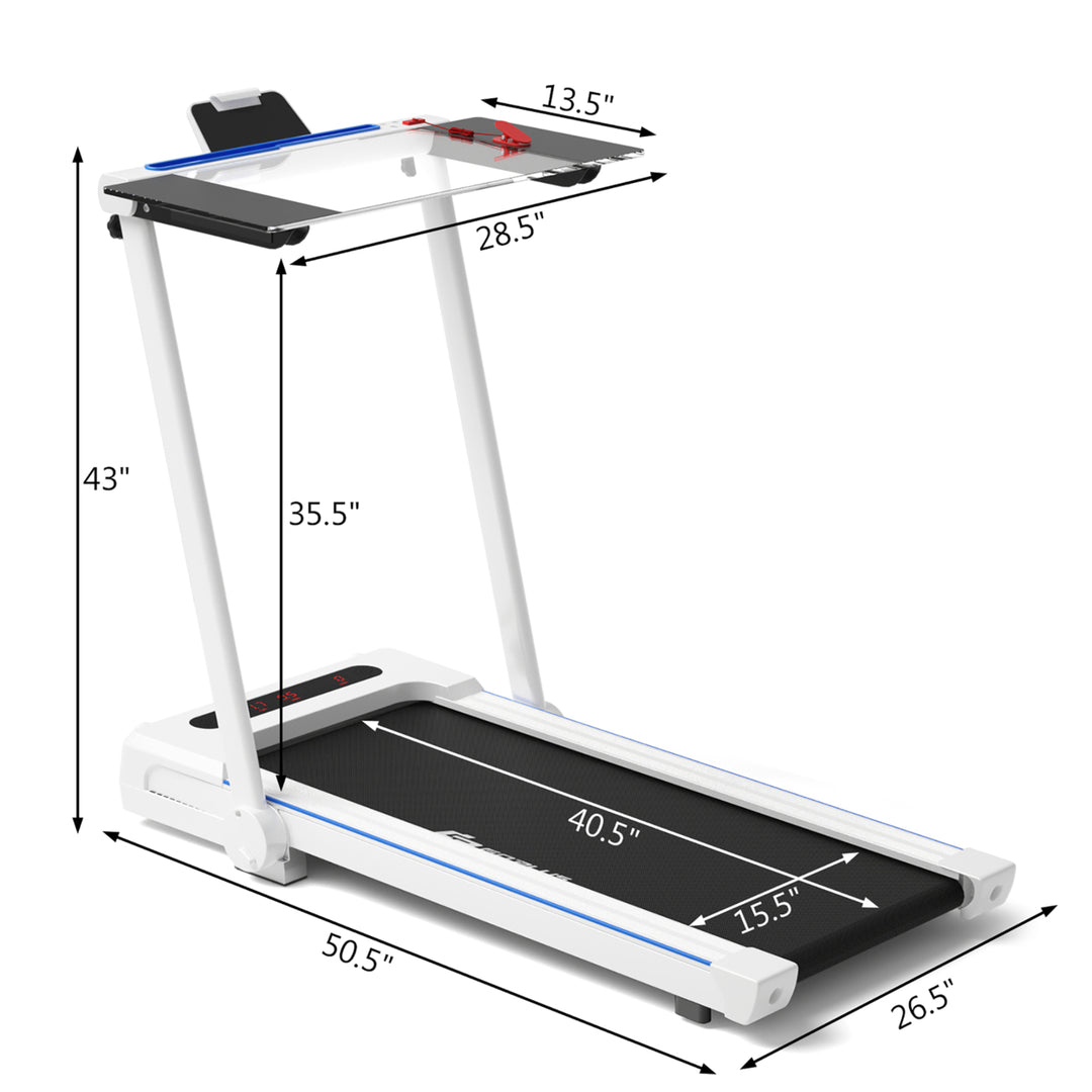 2.25HP 3-in-1 Folding Treadmill W/Table Speaker Remote Home Office White Image 9