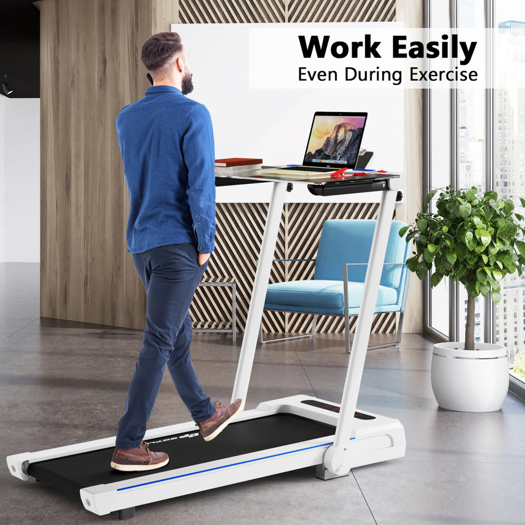 2.25HP 3-in-1 Folding Treadmill W/Table Speaker Remote Home Office White Image 10