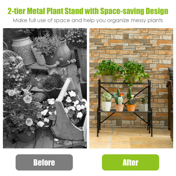 2-Tier Metal Plant Stand Garden Shelf Decorative Plant Rack Patio Garden Image 6