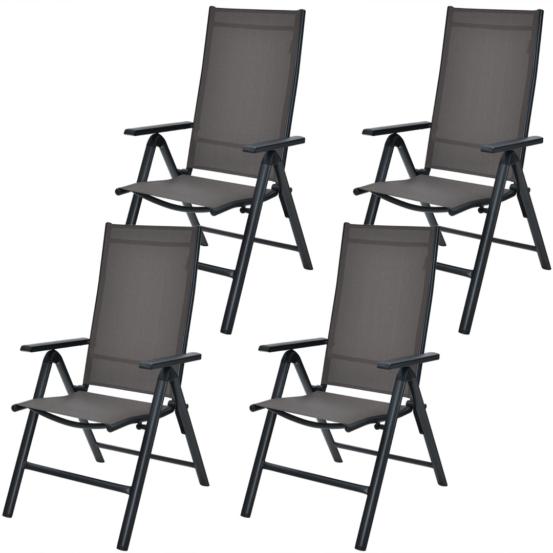 4PCS Patio Folding Dining Chairs Aluminium Adjustable Back Gray Image 1