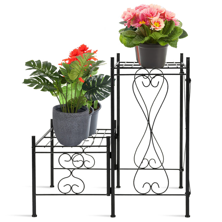 2-Tier Metal Plant Stand Garden Shelf Decorative Plant Rack Patio Garden Image 9