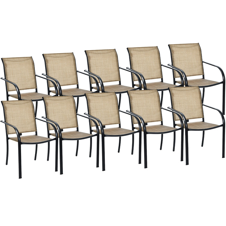 Set of 10 Patio Dining Chairs Stackable Armrest Backrest no Assembly Image 1