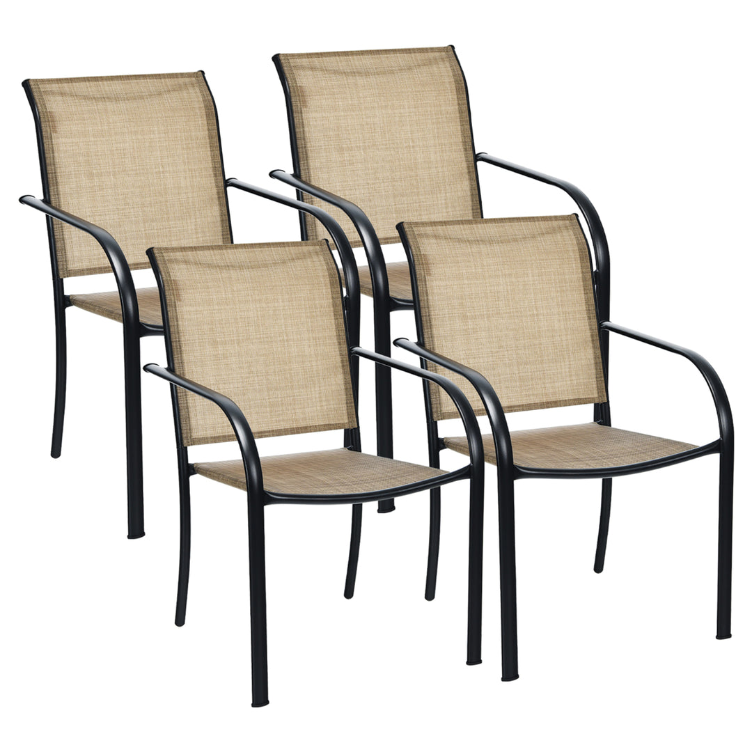 Set of 4 Patio Dining Chairs Stackable Armrest Backrest no Assembly Image 1