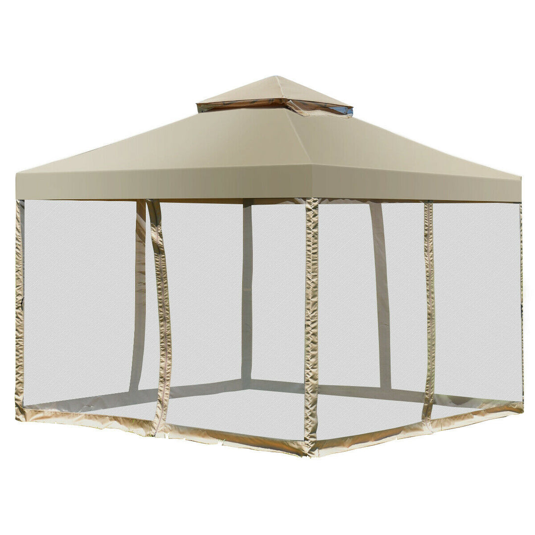 Outdoor 2-Tier 10x10 Gazebo Canopy Shelter Awning Tent Patio Garden Screw-free structure Brown Image 1