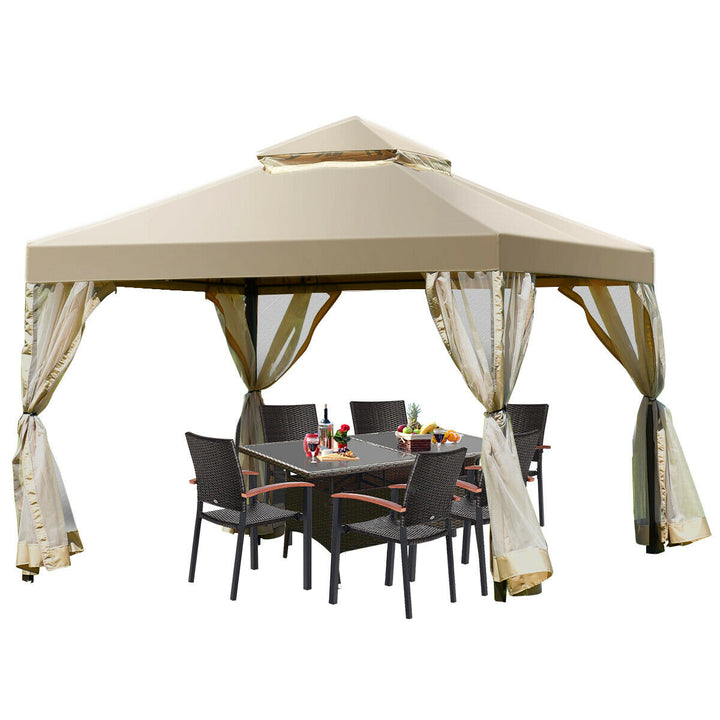 Outdoor 2-Tier 10x10 Gazebo Canopy Shelter Awning Tent Patio Garden Screw-free structure Brown Image 6