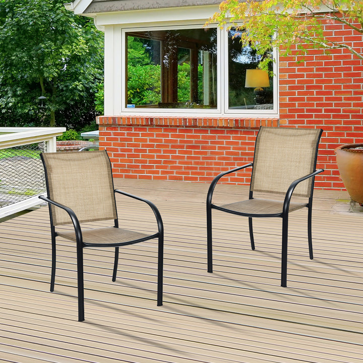 Set of 4 Patio Dining Chairs Stackable Armrest Backrest no Assembly Image 7