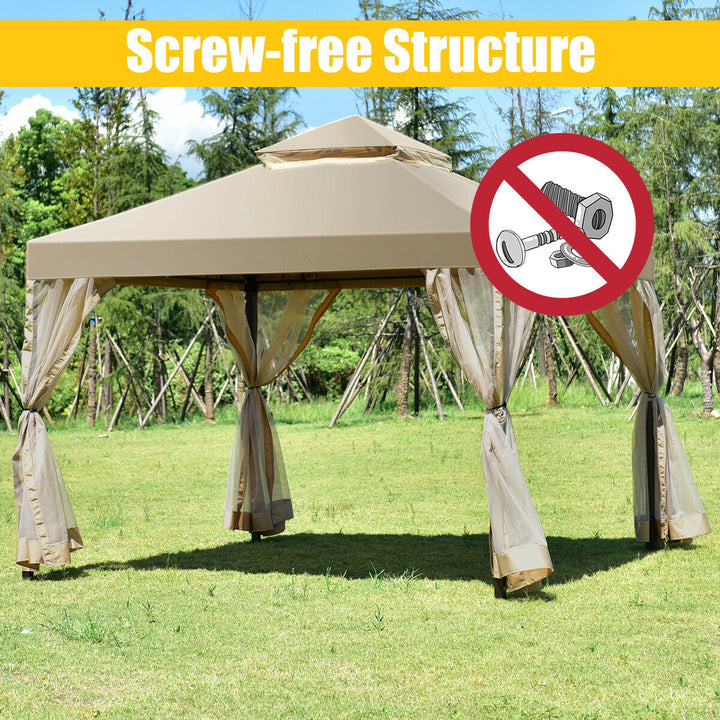 Outdoor 2-Tier 10x10 Gazebo Canopy Shelter Awning Tent Patio Garden Screw-free structure Brown Image 9