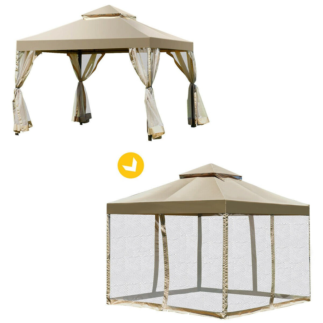 Outdoor 2-Tier 10x10 Gazebo Canopy Shelter Awning Tent Patio Garden Screw-free structure Brown Image 10