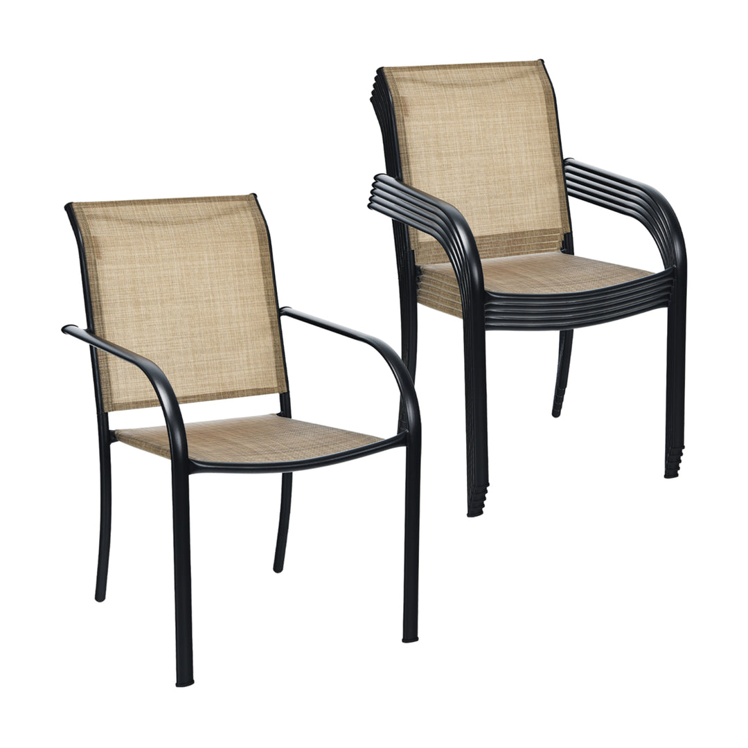 Set of 4 Patio Dining Chairs Stackable Armrest Backrest no Assembly Image 9