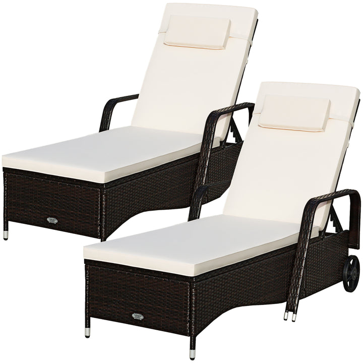 2PCS Patio Rattan Lounge Chair Chaise Adjustable Recliner Cushioned Sofa Garden Image 1