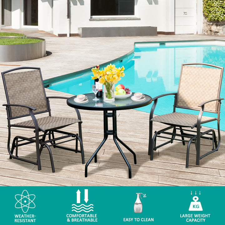 3PCS Patio Bistro Furniture Set Rocking Glider Chair Glass Table Image 5