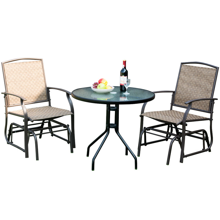 3PCS Patio Bistro Furniture Set Rocking Glider Chair Glass Table Image 8