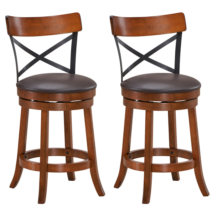 Set of 2 Bar Stools Swivel 25 Dining Bar Chairs with Rubber Wood Legs Image 1