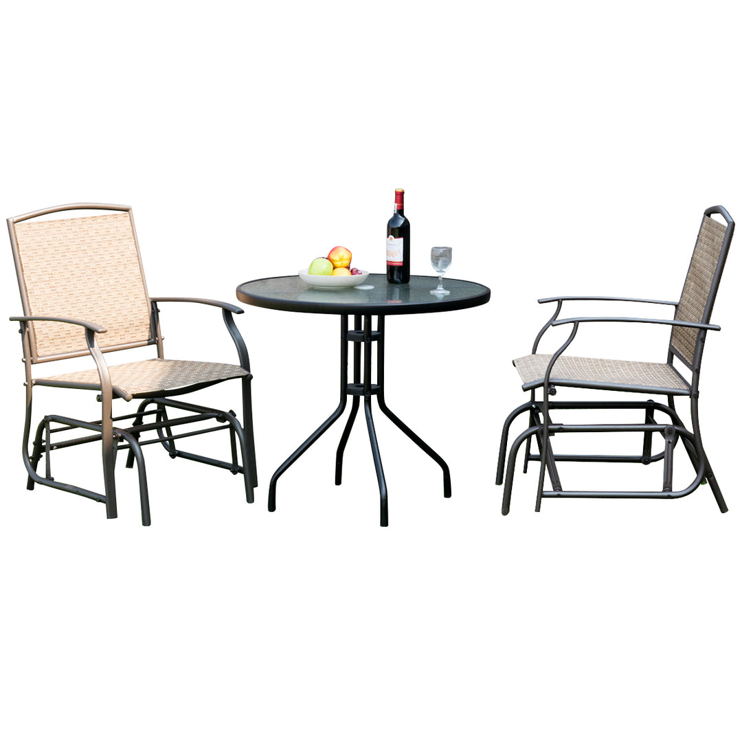 3PCS Patio Bistro Furniture Set Rocking Glider Chair Glass Table Image 9