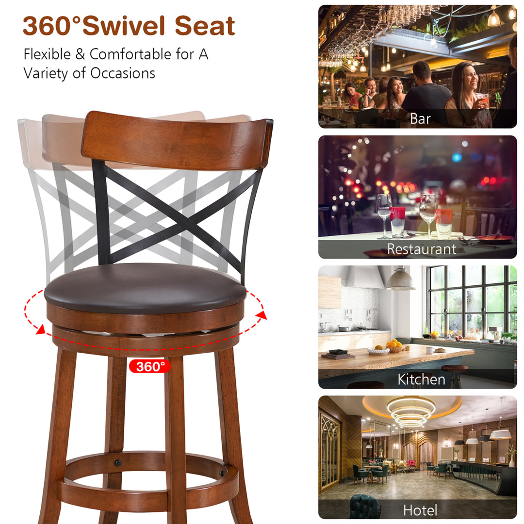 Set of 2 Bar Stools Swivel 25 Dining Bar Chairs with Rubber Wood Legs Image 5