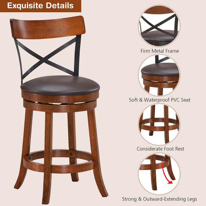 Set of 2 Bar Stools Swivel 25 Dining Bar Chairs with Rubber Wood Legs Image 9