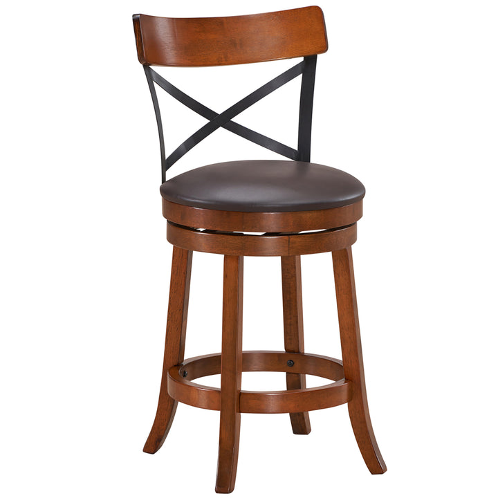 Set of 2 Bar Stools Swivel 25 Dining Bar Chairs with Rubber Wood Legs Image 10