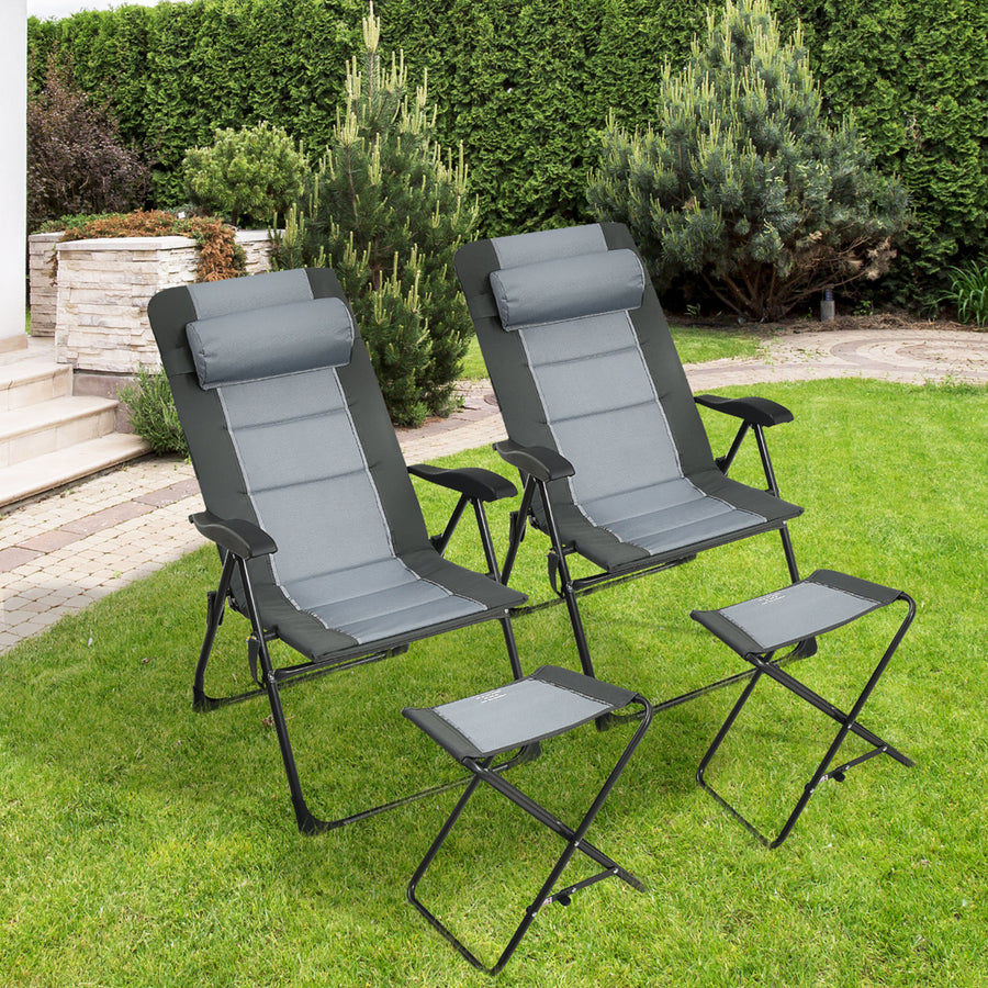 4PCS Patio Folding Dining Chair Ottoman Set Recliner Adjustable Gray Image 1