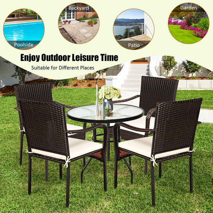 Set of 4 Patio Rattan Dining Chair Stackable Cushioned Armrest Garden Image 6