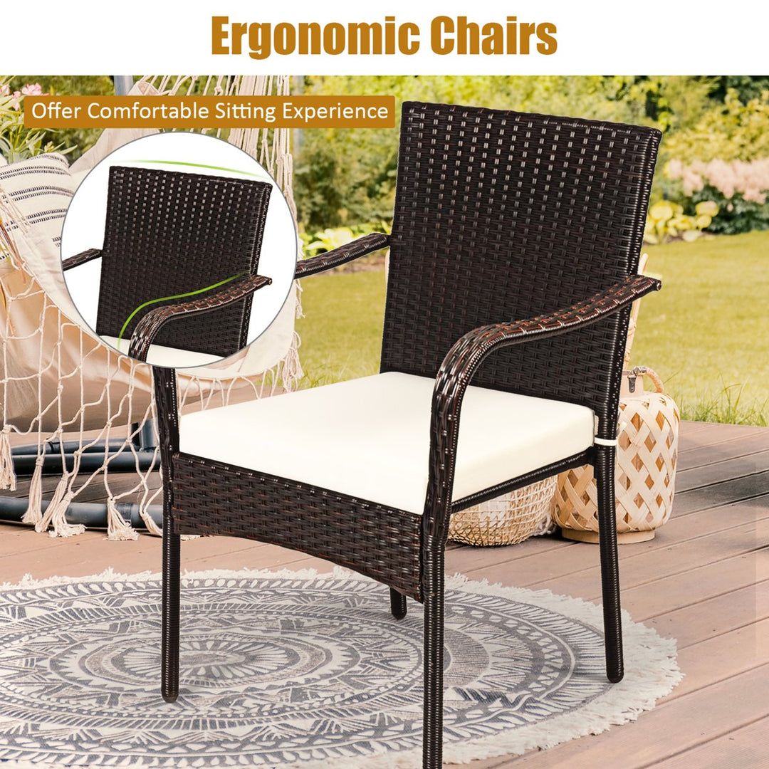 Set of 4 Patio Rattan Dining Chair Stackable Cushioned Armrest Garden Image 7