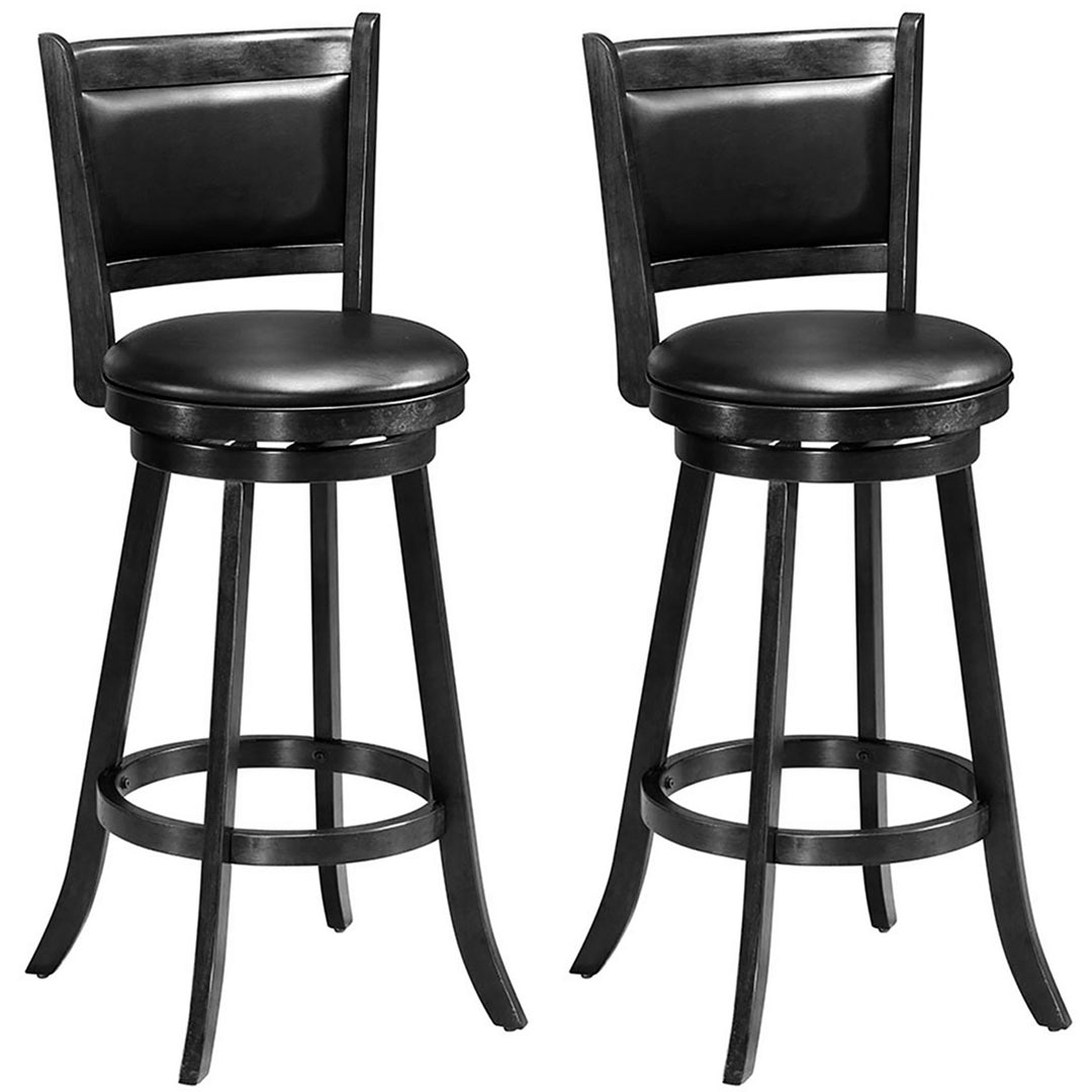 Set of 2 29 Swivel Bar Height Stool Wood Dining Chair Barstool Black Image 1